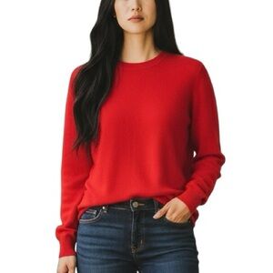 Nordstrom Cashmere Classic Vibrant Red Crew Neck Pullover Sweater (Flaw) - Small